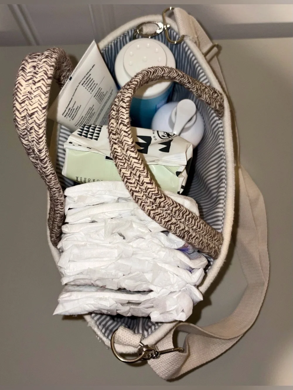 Oh Baby Rope Diaper Caddy Organizer with Shoulder Strap | Nursery Storage Basket